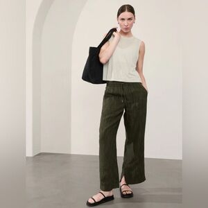 Retreat Linen Mid Rise Wide Leg Pant - Aspen Olive - Size L-Tall